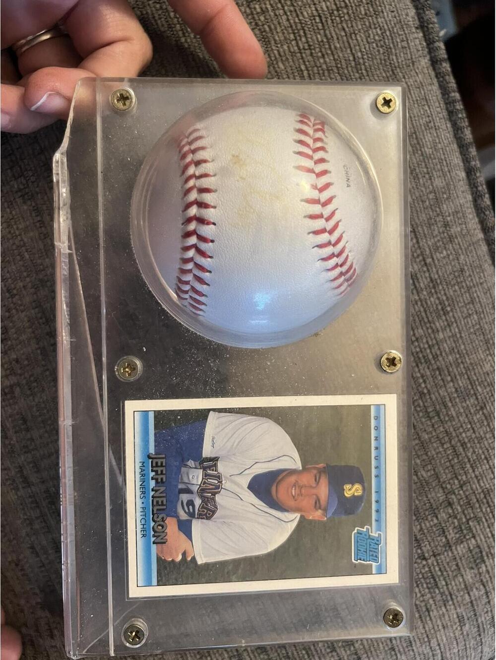 Jeff Nelson Baseball Card and Official League Signed Baseball Display Set